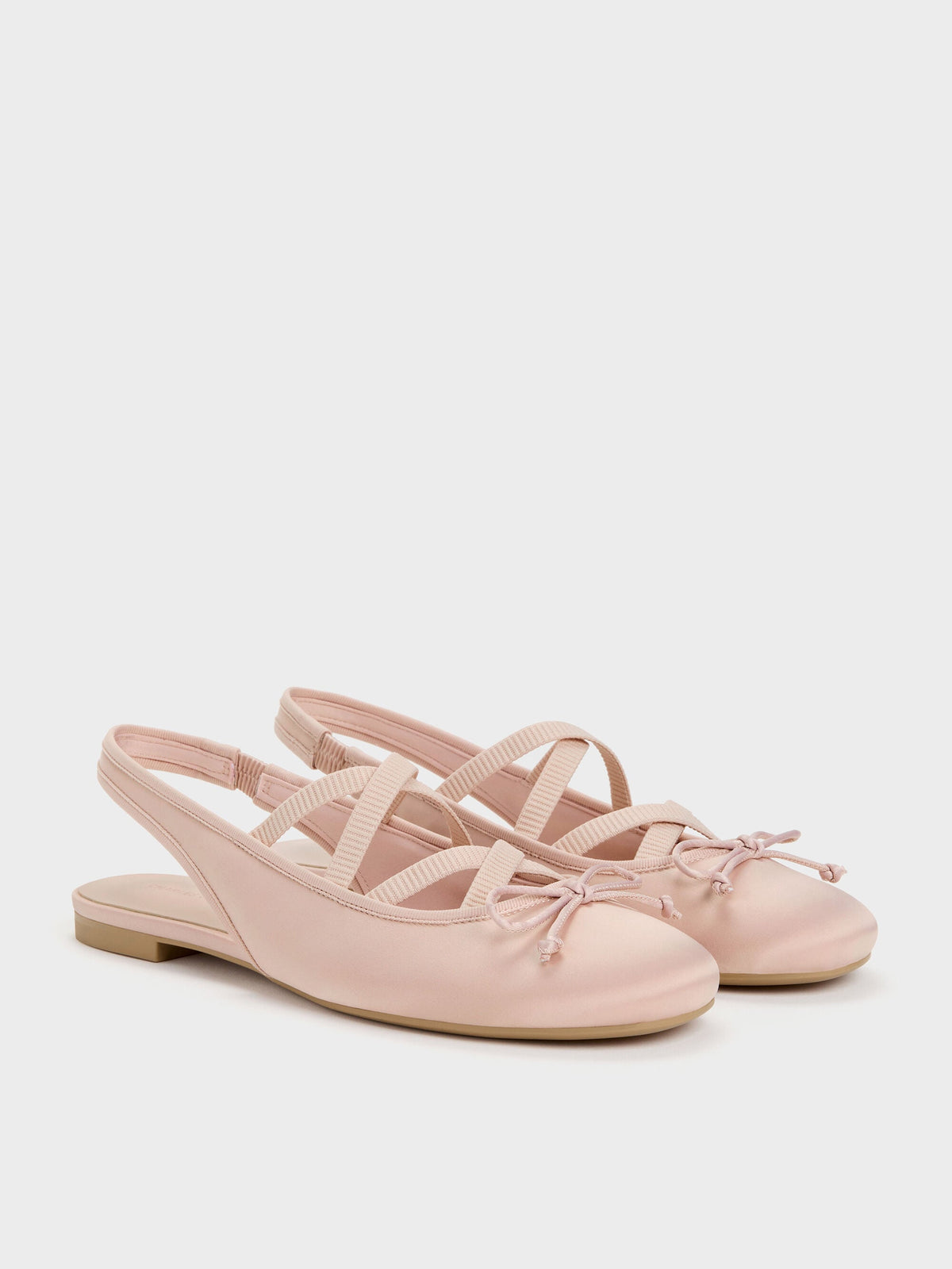 Satin Crossover Slingback Ballet Flats - Light Pink | CHARLES & KEITH