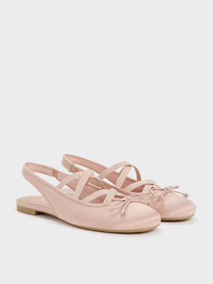 Satin Crossover Slingback Ballet Flats - Light Pink | CHARLES & KEITH