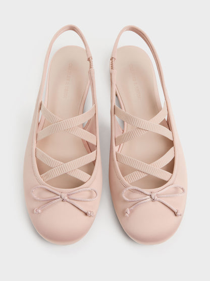 Satin Crossover Slingback Ballet Flats - Light Pink | CHARLES & KEITH