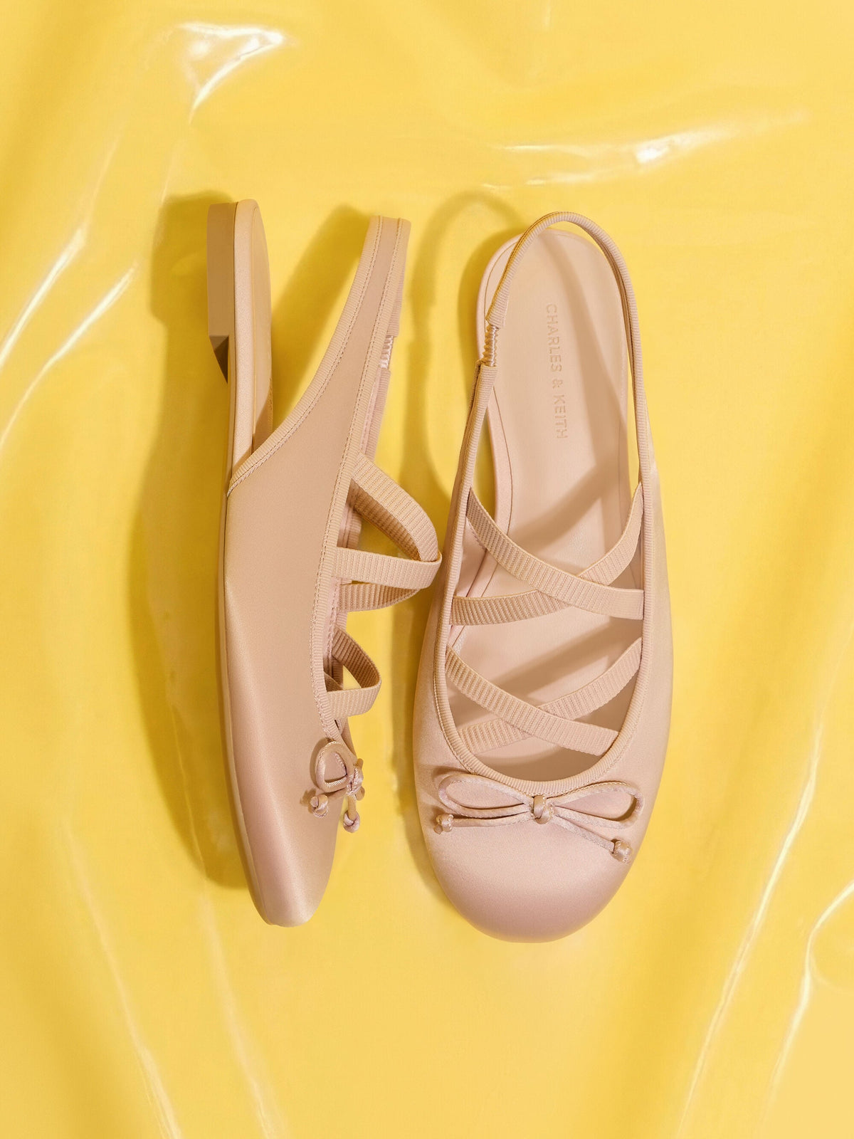 Satin Crossover Slingback Ballet Flats - Light Pink | CHARLES & KEITH