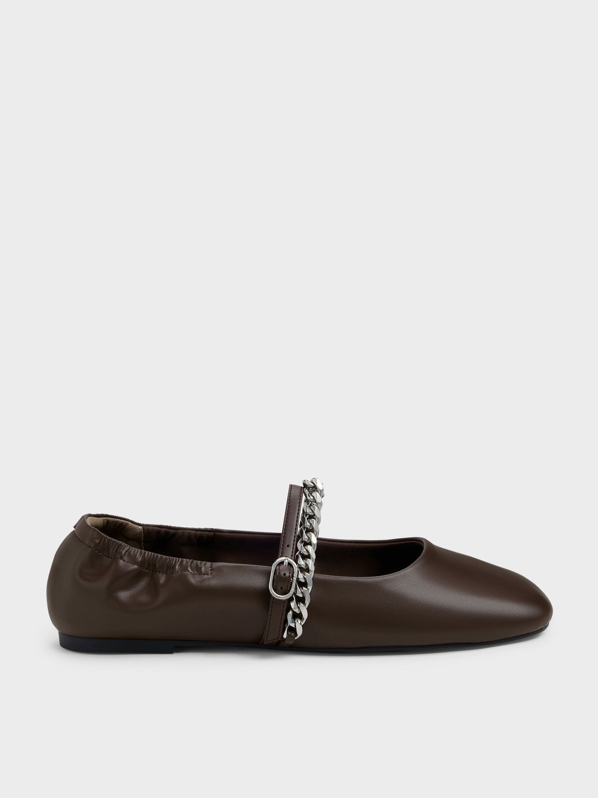Georgie Chain Mary Jane Flats - Dark Brown | CHARLES & KEITH