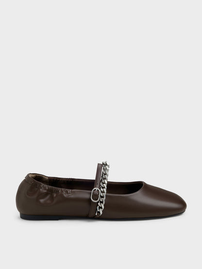 Georgie Chain Mary Jane Flats - Dark Brown | CHARLES & KEITH