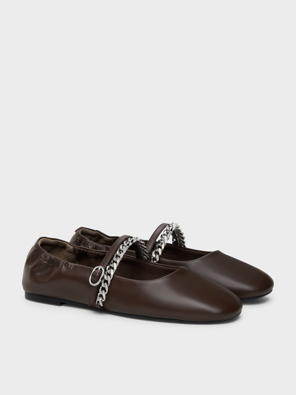Georgie Chain Mary Jane Flats - Dark Brown | CHARLES & KEITH