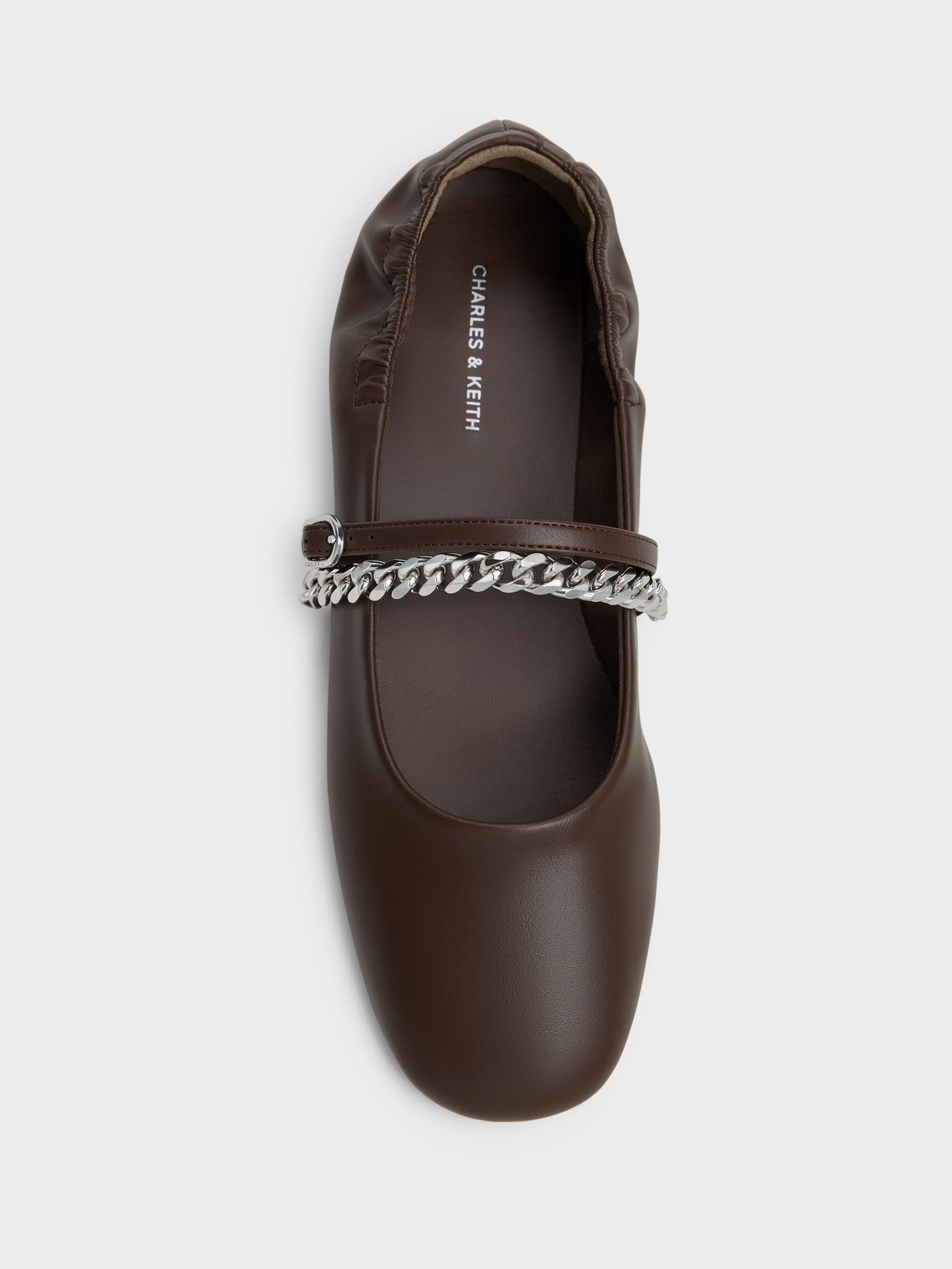 Georgie Chain Mary Jane Flats - Dark Brown | CHARLES & KEITH
