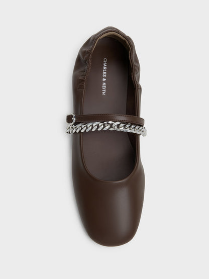 Georgie Chain Mary Jane Flats - Dark Brown | CHARLES & KEITH