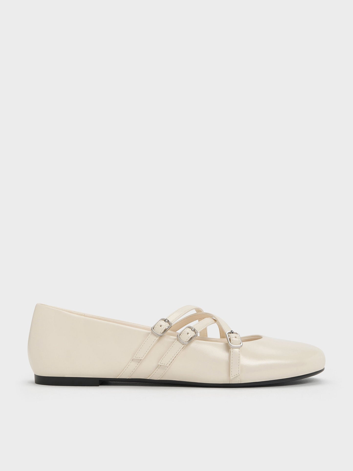 Triple-Strap Mary Jane Flats - Chalk | CHARLES & KEITH