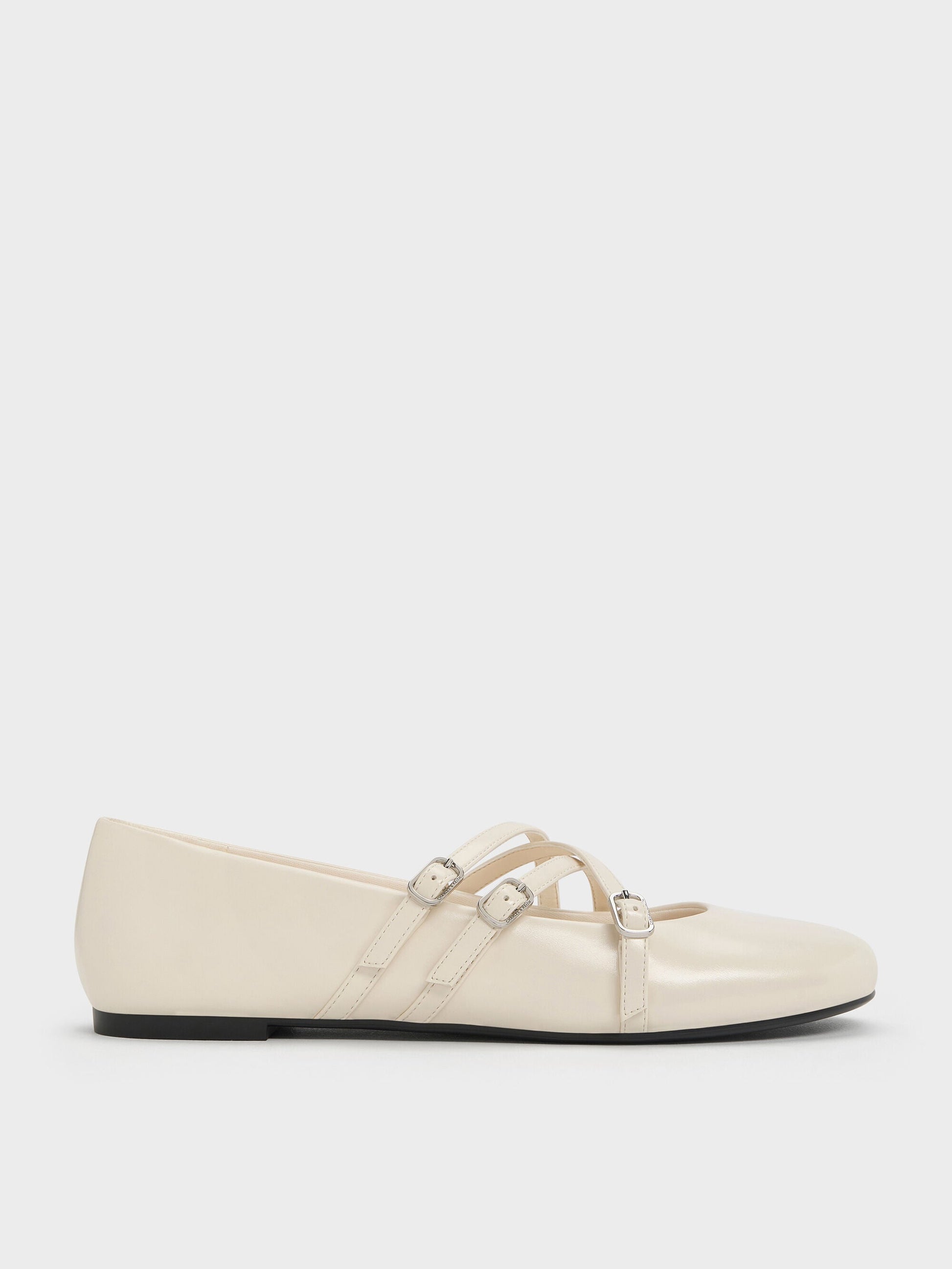 Triple-Strap Mary Jane Flats - Chalk | CHARLES & KEITH