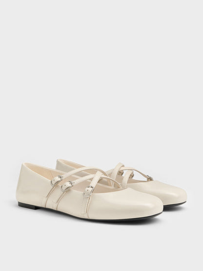 Triple-Strap Mary Jane Flats - Chalk | CHARLES & KEITH