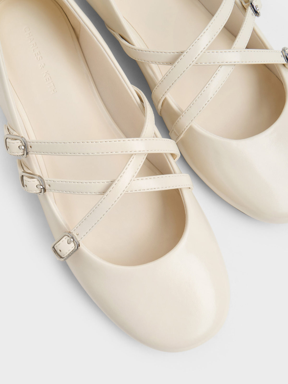 Triple-Strap Mary Jane Flats - Chalk | CHARLES & KEITH