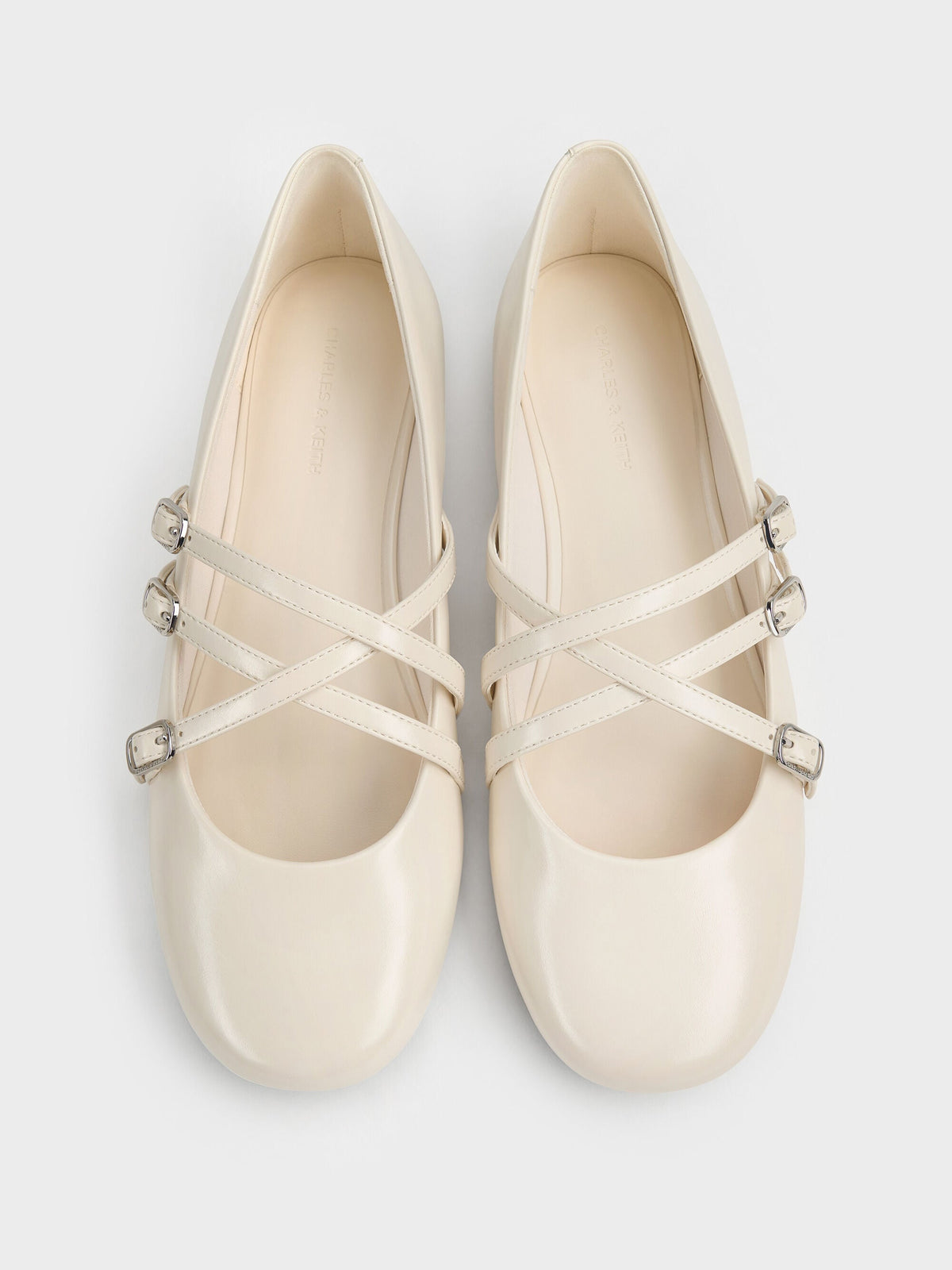 Triple-Strap Mary Jane Flats - Chalk | CHARLES & KEITH