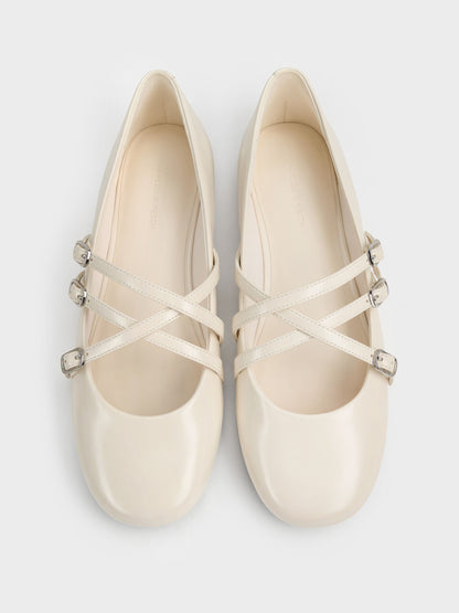 Triple-Strap Mary Jane Flats - Chalk | CHARLES & KEITH