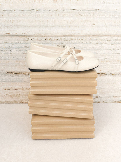 Triple-Strap Mary Jane Flats - Chalk | CHARLES & KEITH