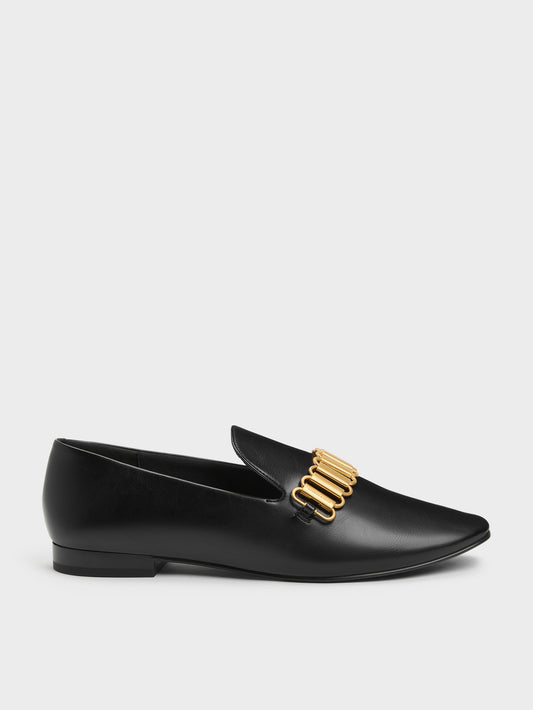 Metallic-Accent Loafers - Black | CHARLES & KEITH
