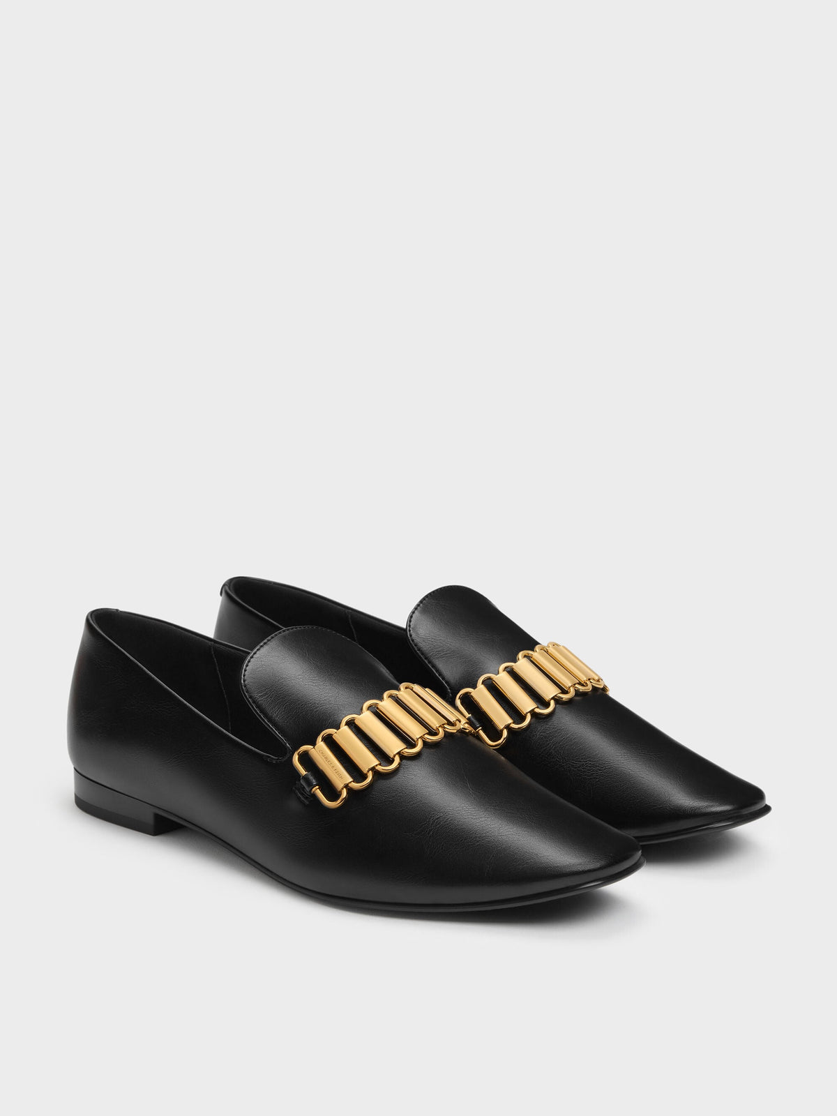 Metallic-Accent Loafers - Black | CHARLES & KEITH