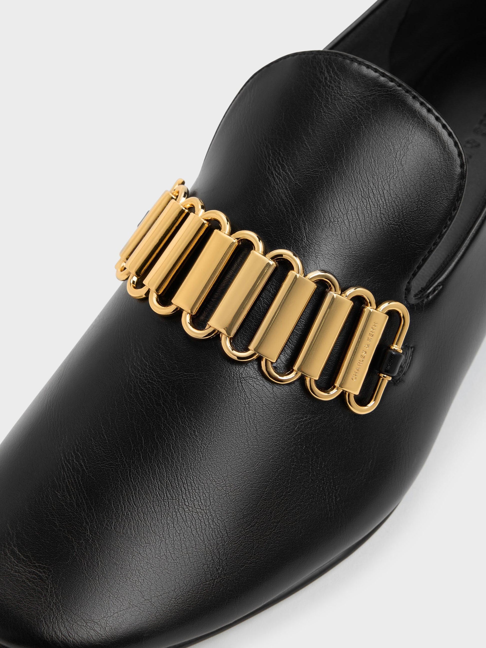 Metallic-Accent Loafers - Black | CHARLES & KEITH
