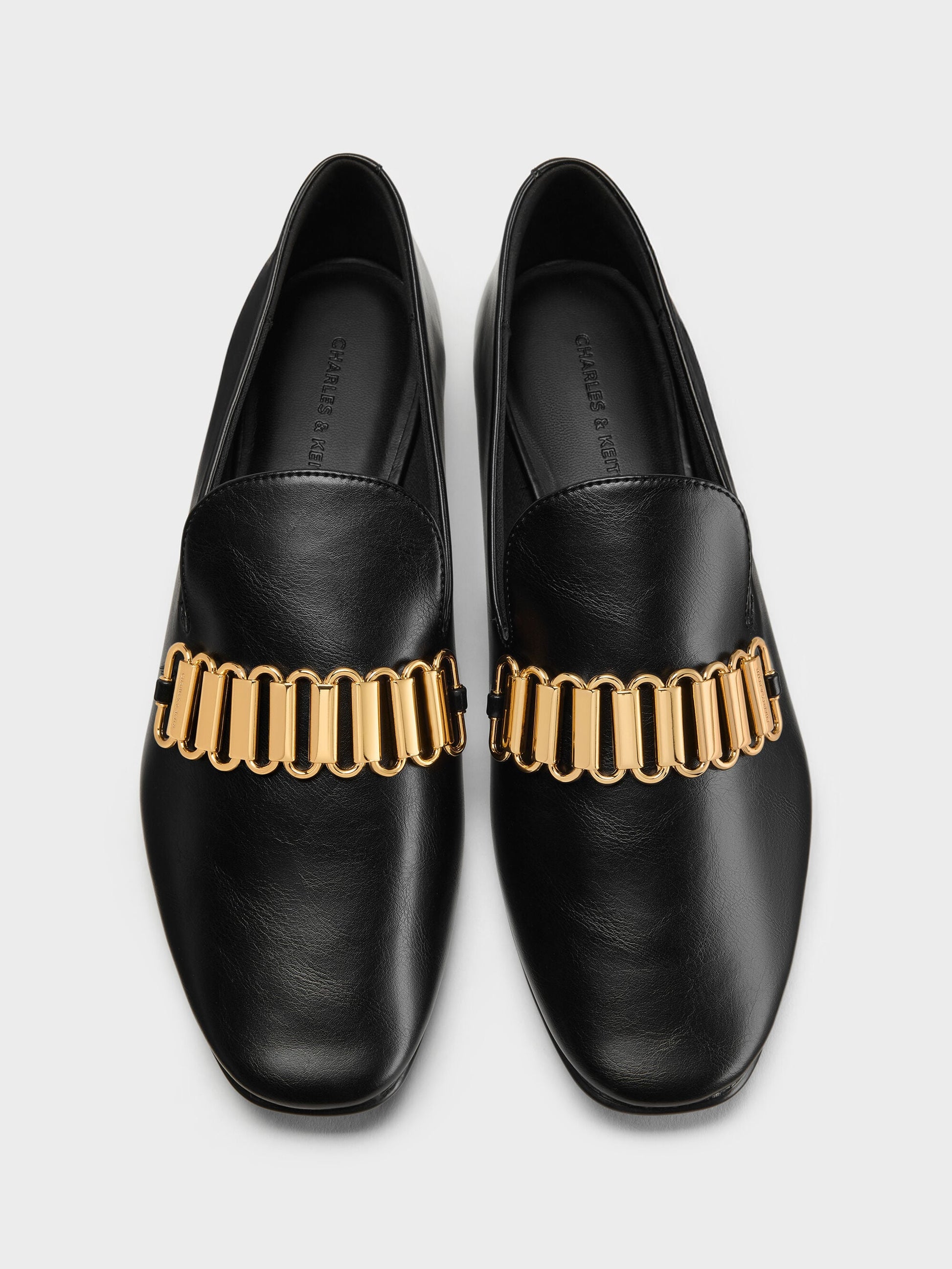 Metallic-Accent Loafers - Black | CHARLES & KEITH