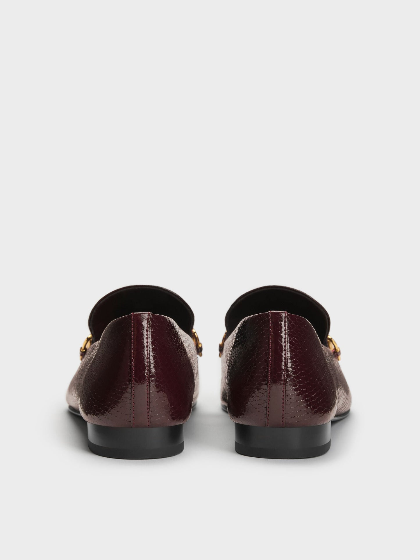 Snake-Print Metallic-Accent Loafers - Animal Print Burgundy | CHARLES & KEITH