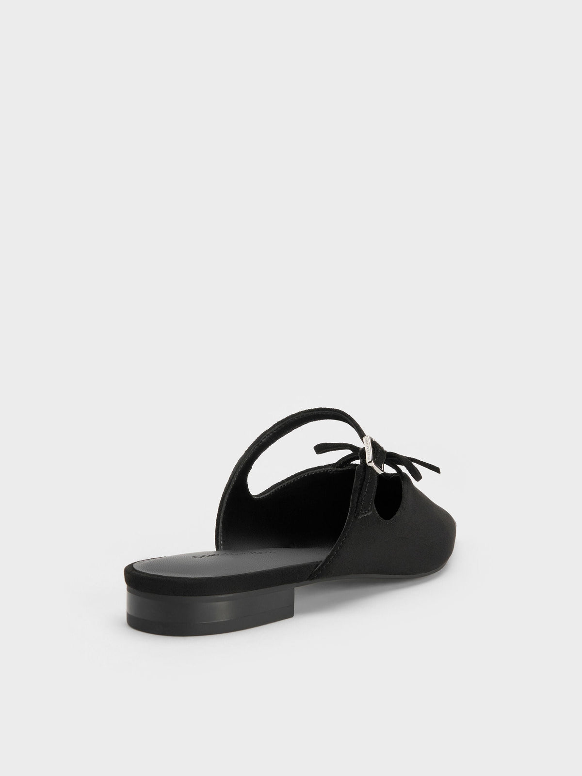 Faux Suede Bow Mary Jane Mules - Black Textured | CHARLES & KEITH