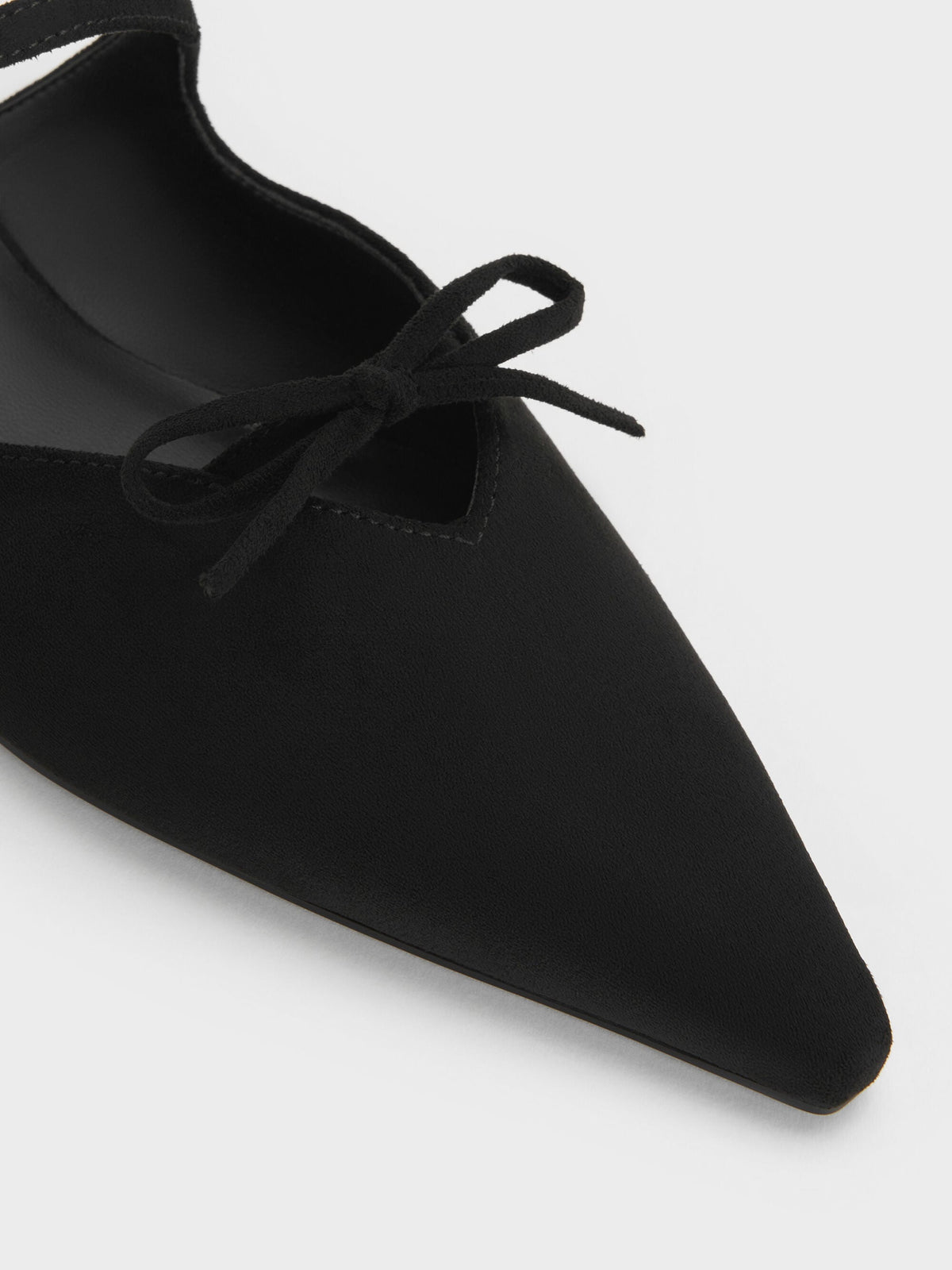 Faux Suede Bow Mary Jane Mules - Black Textured | CHARLES & KEITH
