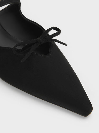 Faux Suede Bow Mary Jane Mules - Black Textured | CHARLES & KEITH