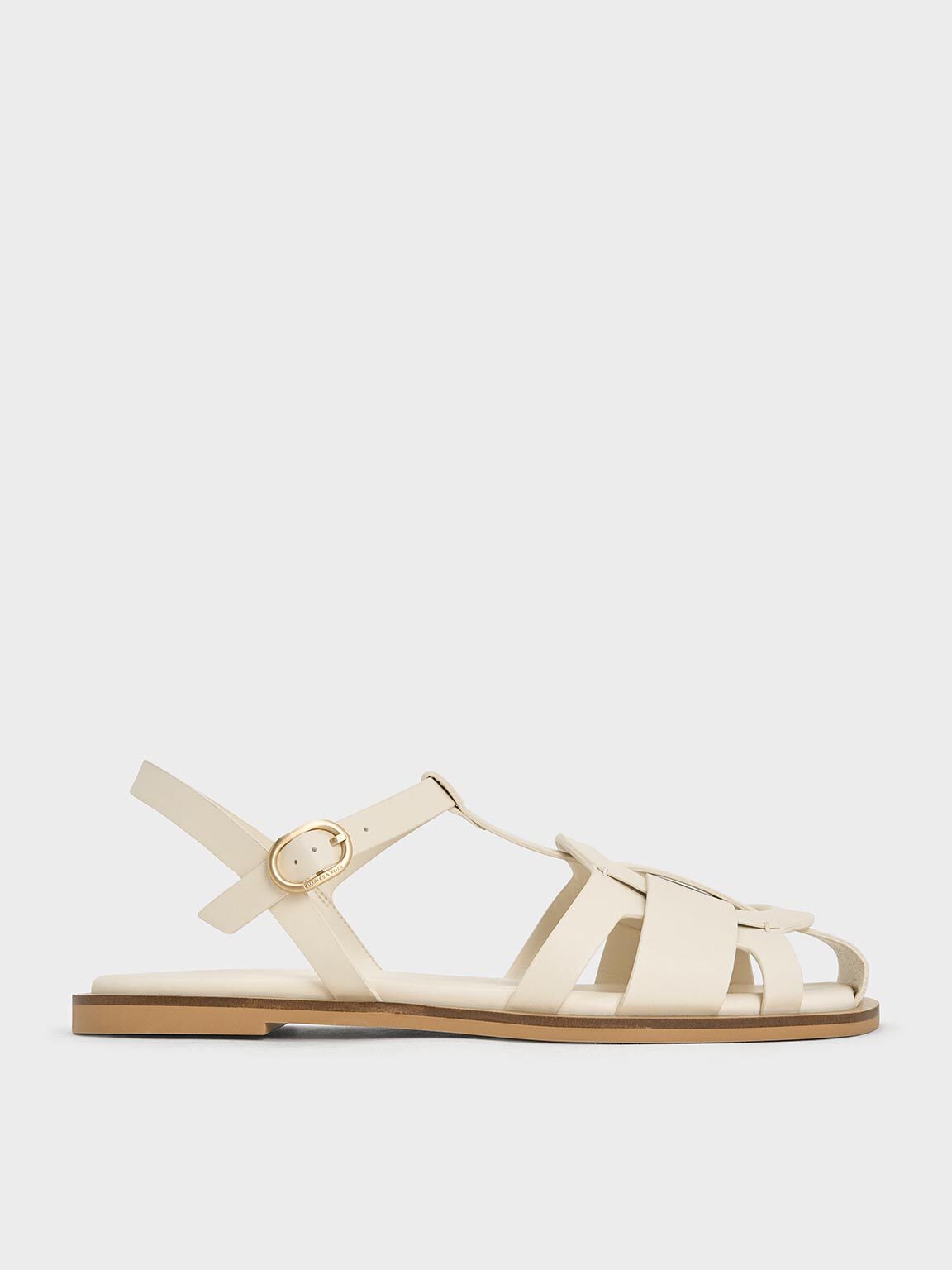 Easley T-Bar Caged Sandals - Chalk | CHARLES & KEITH