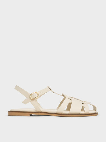 Easley T-Bar Caged Sandals - Chalk | CHARLES & KEITH