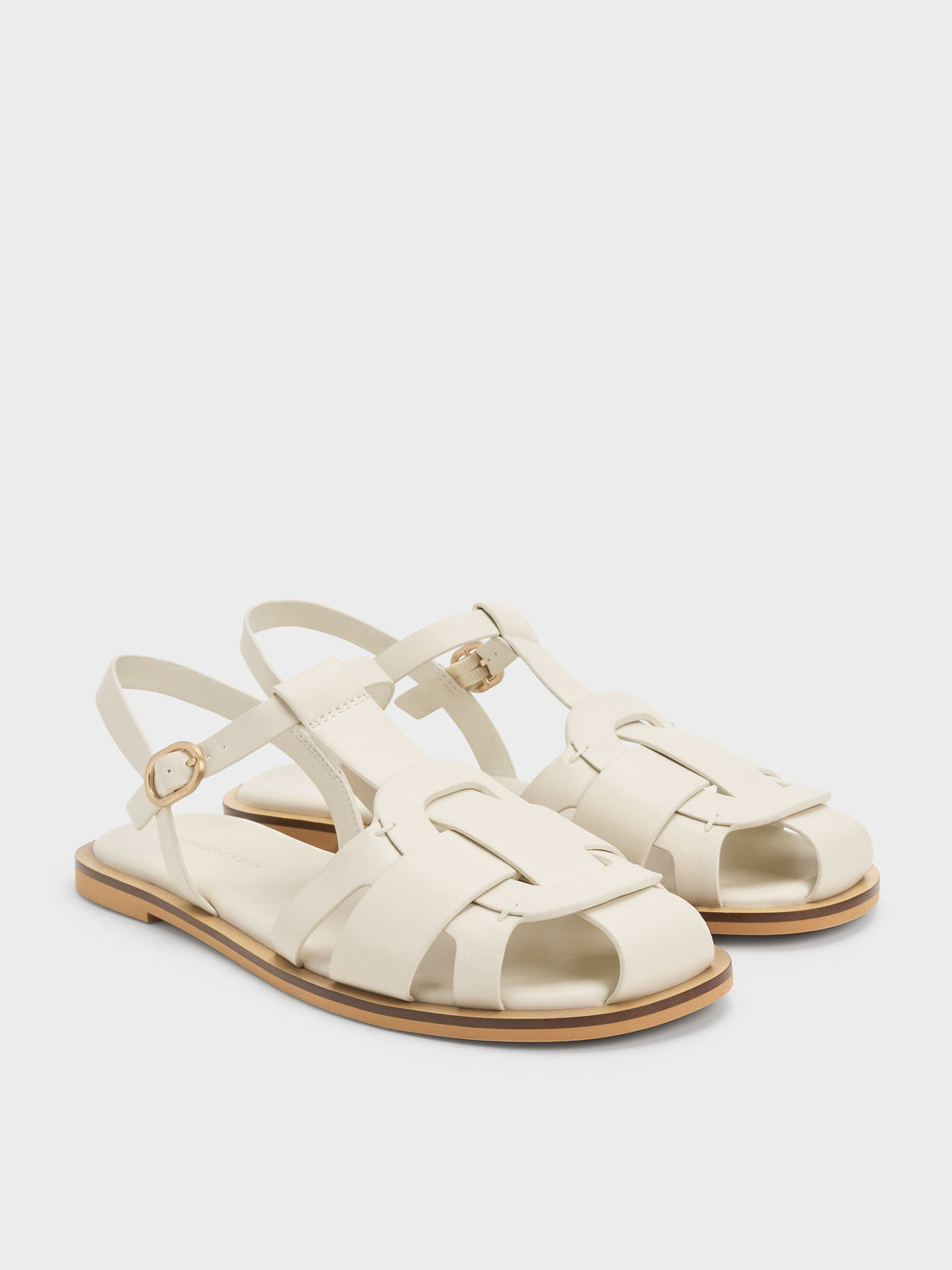Easley T-Bar Caged Sandals - Chalk | CHARLES & KEITH