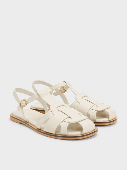 Easley T-Bar Caged Sandals - Chalk | CHARLES & KEITH