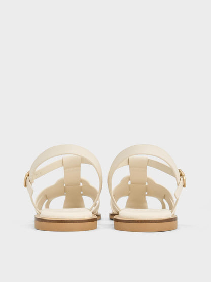 Easley T-Bar Caged Sandals - Chalk | CHARLES & KEITH