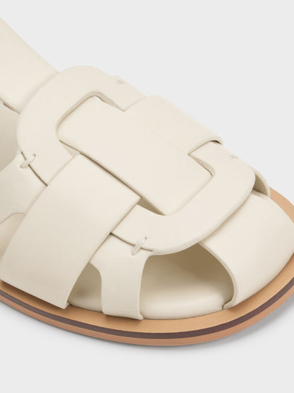 Easley T-Bar Caged Sandals - Chalk | CHARLES & KEITH