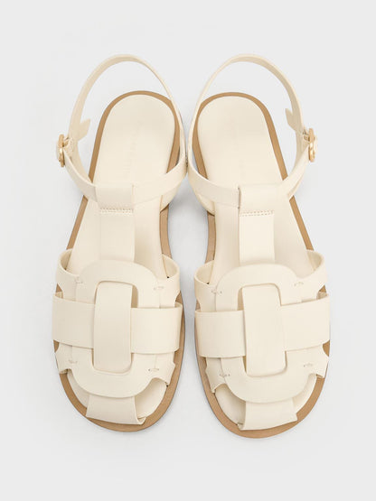 Easley T-Bar Caged Sandals - Chalk | CHARLES & KEITH