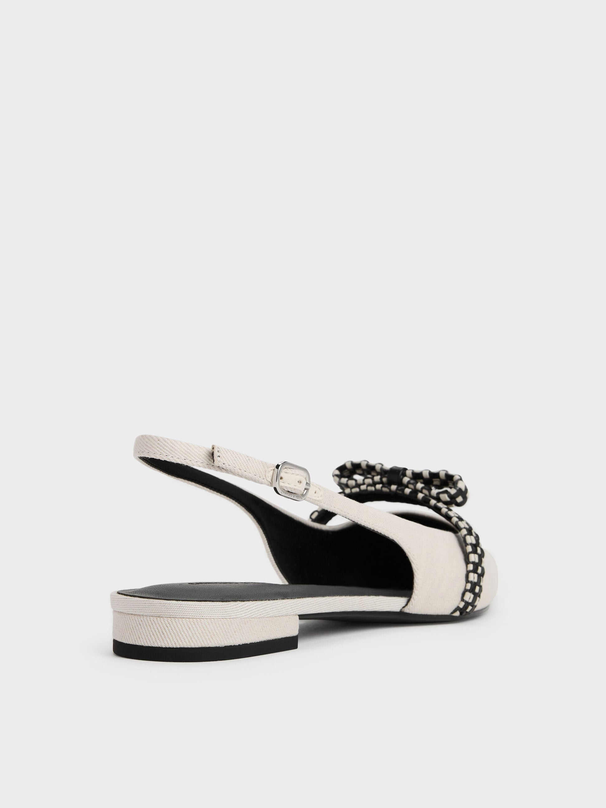 Kaleen Linen Woven-Bow Slingback Flats - Chalk | CHARLES & KEITH