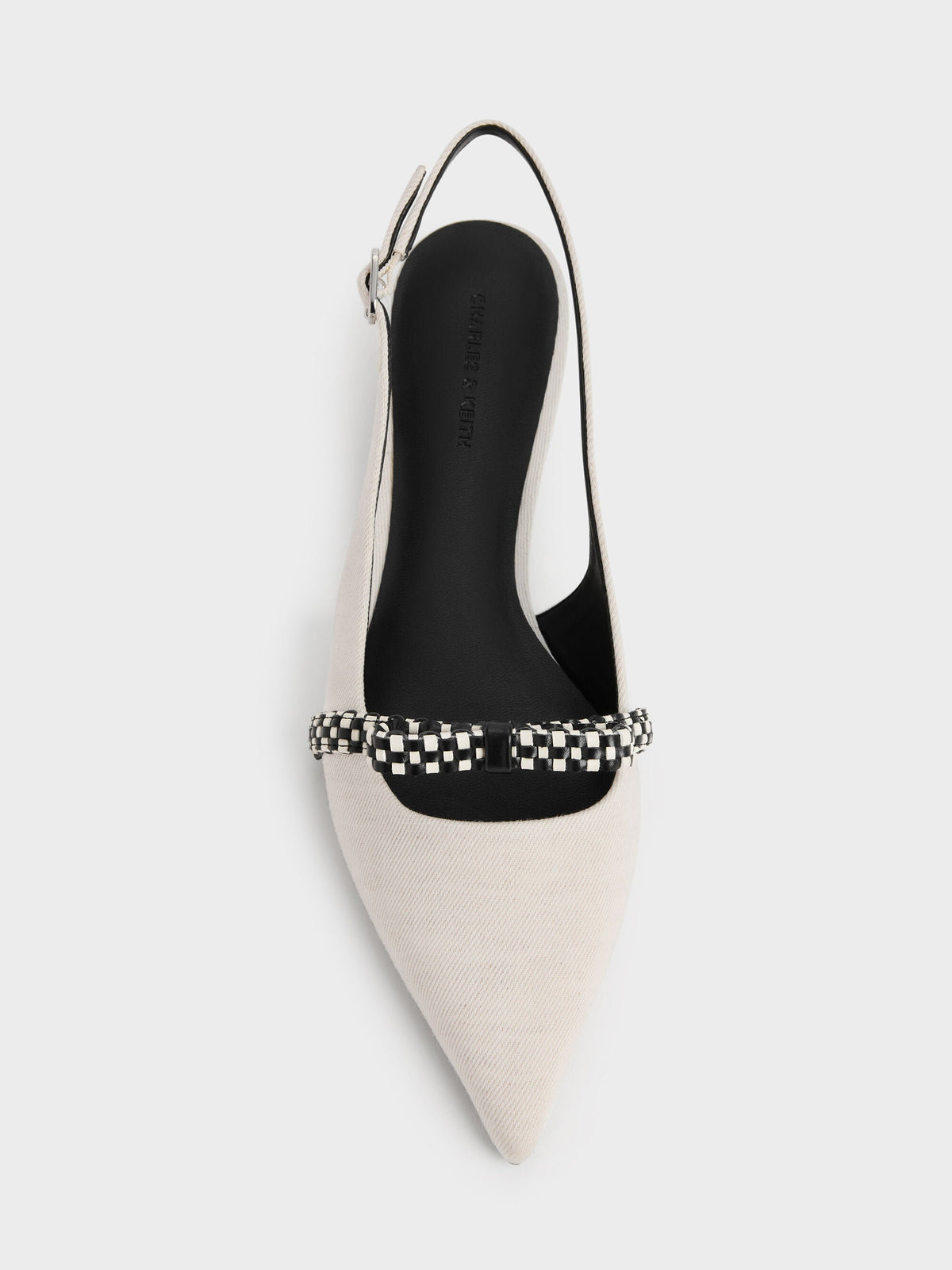 Kaleen Linen Woven-Bow Slingback Flats - Chalk | CHARLES & KEITH
