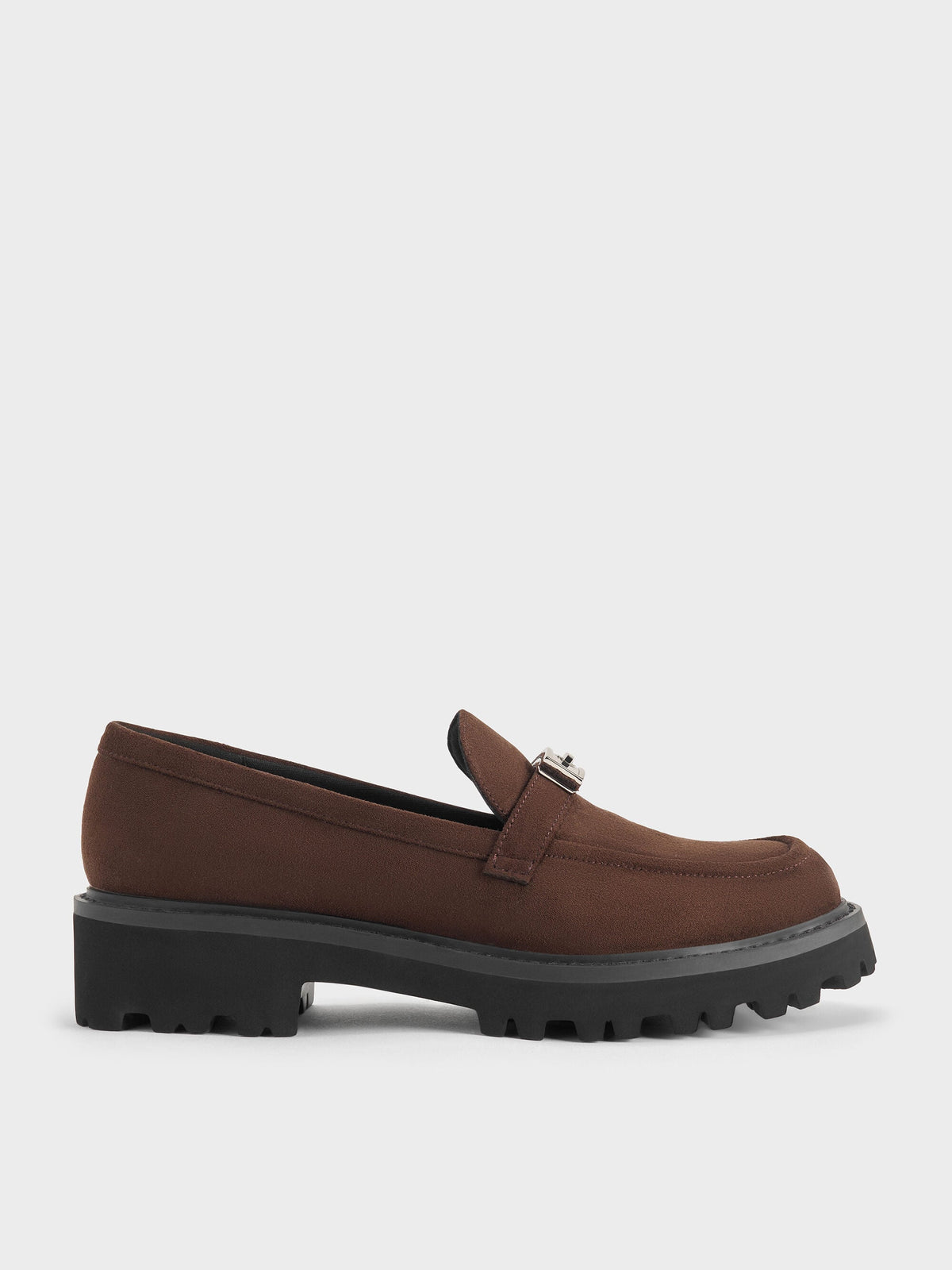 Lando Faux Suede Platform Loafers - Dark Brown Textured | CHARLES & KEITH