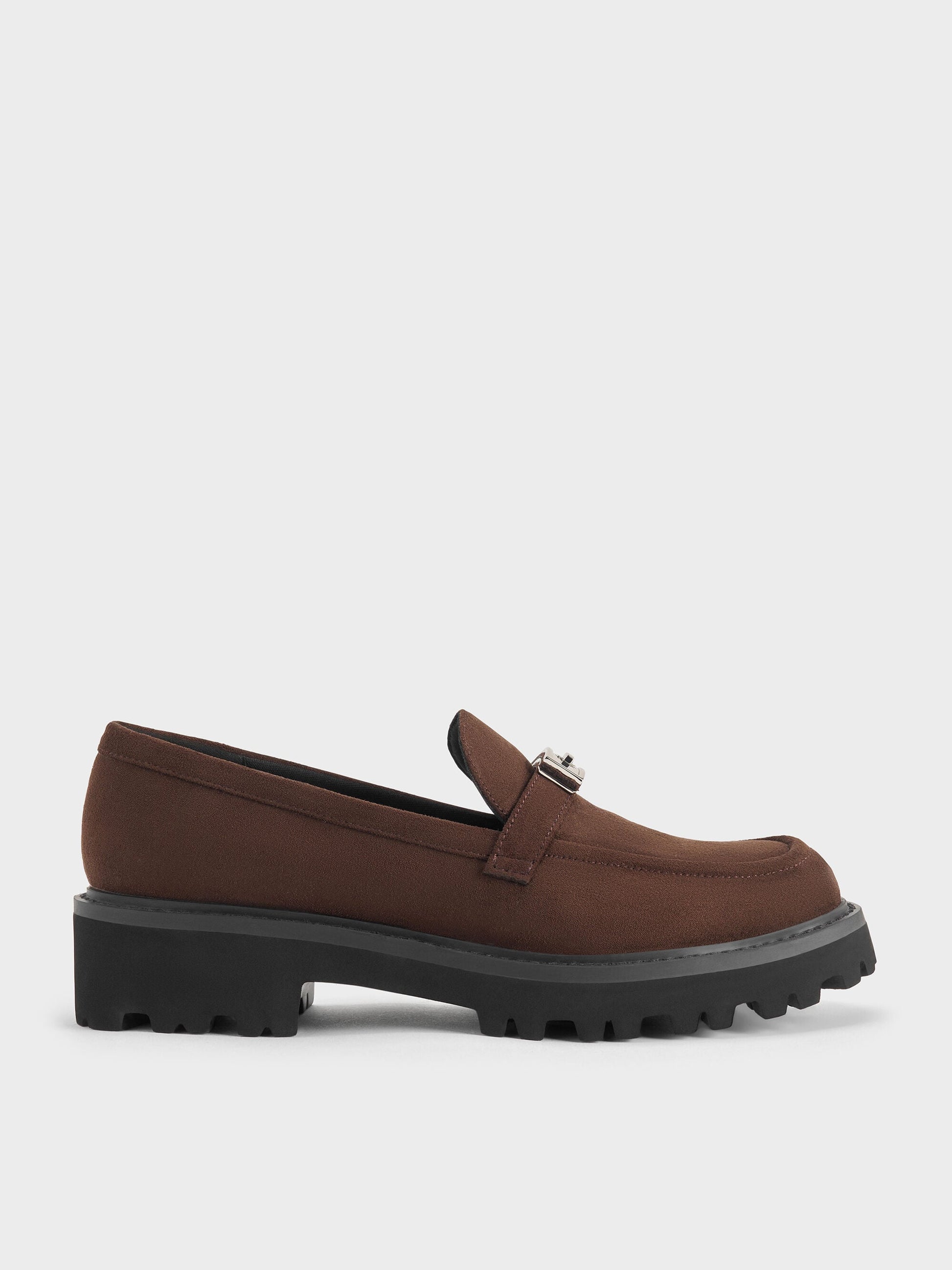 Lando Faux Suede Platform Loafers - Dark Brown Textured | CHARLES & KEITH