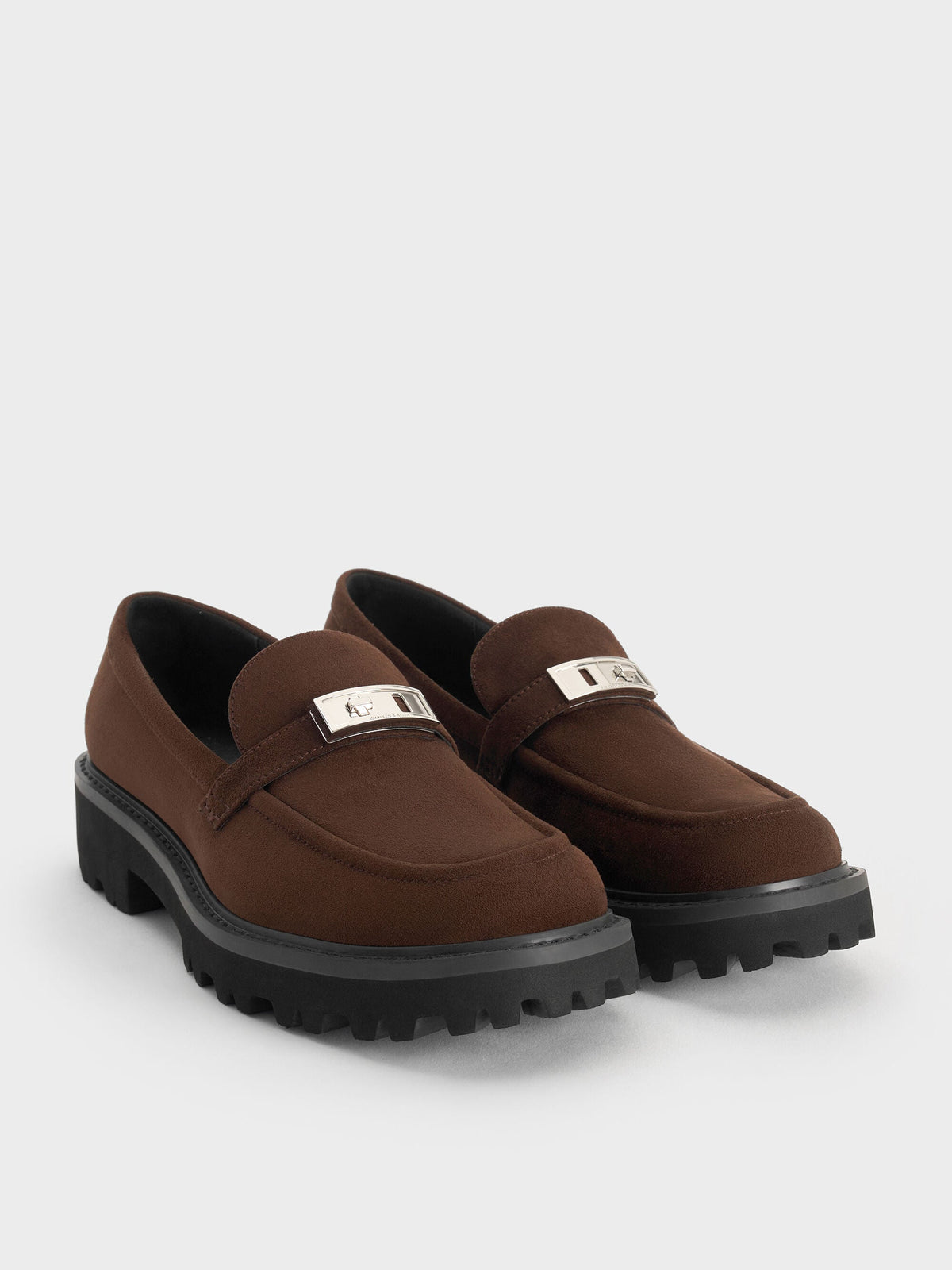 Lando Faux Suede Platform Loafers - Dark Brown Textured | CHARLES & KEITH