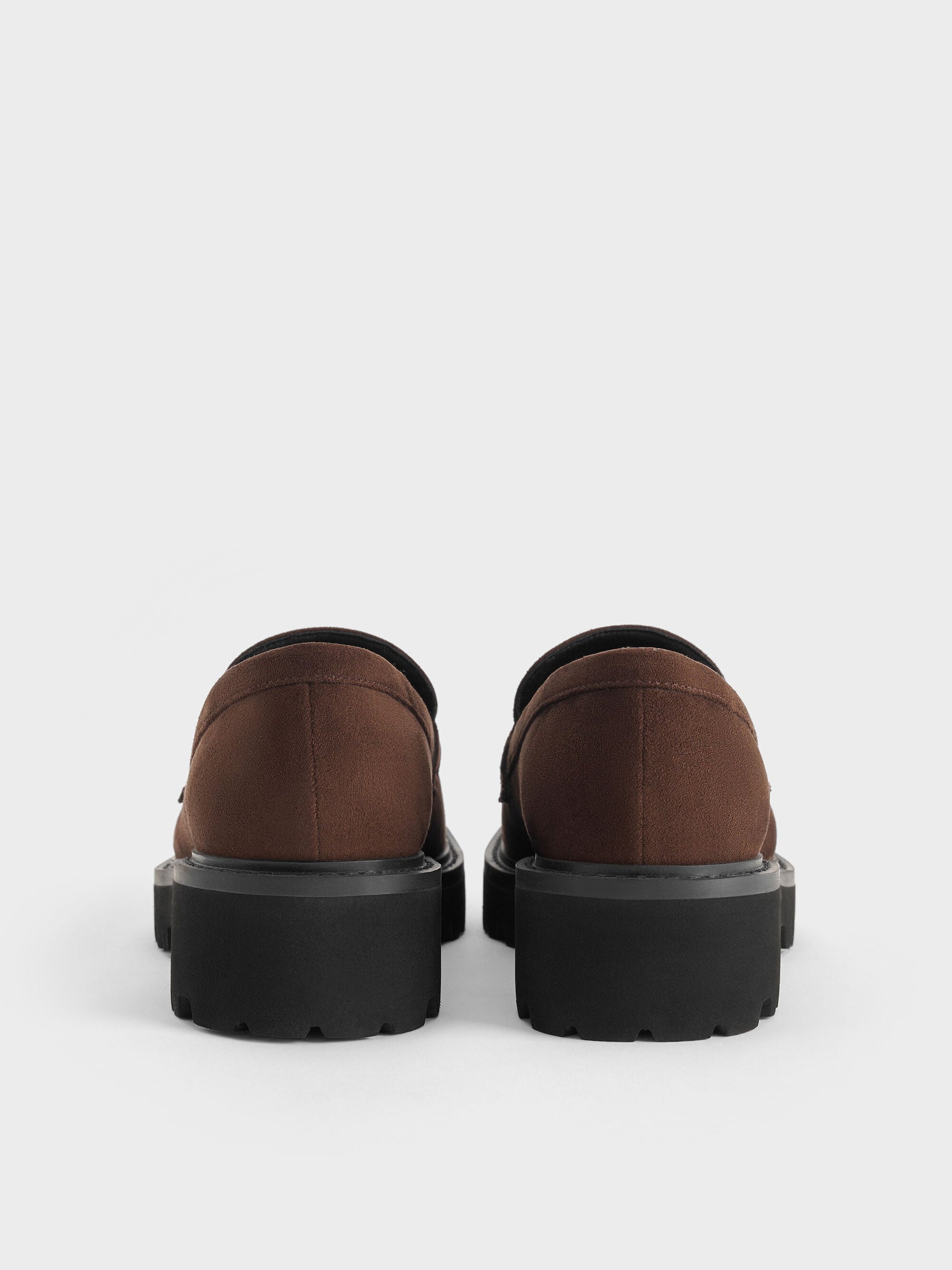 Lando Faux Suede Platform Loafers - Dark Brown Textured | CHARLES & KEITH