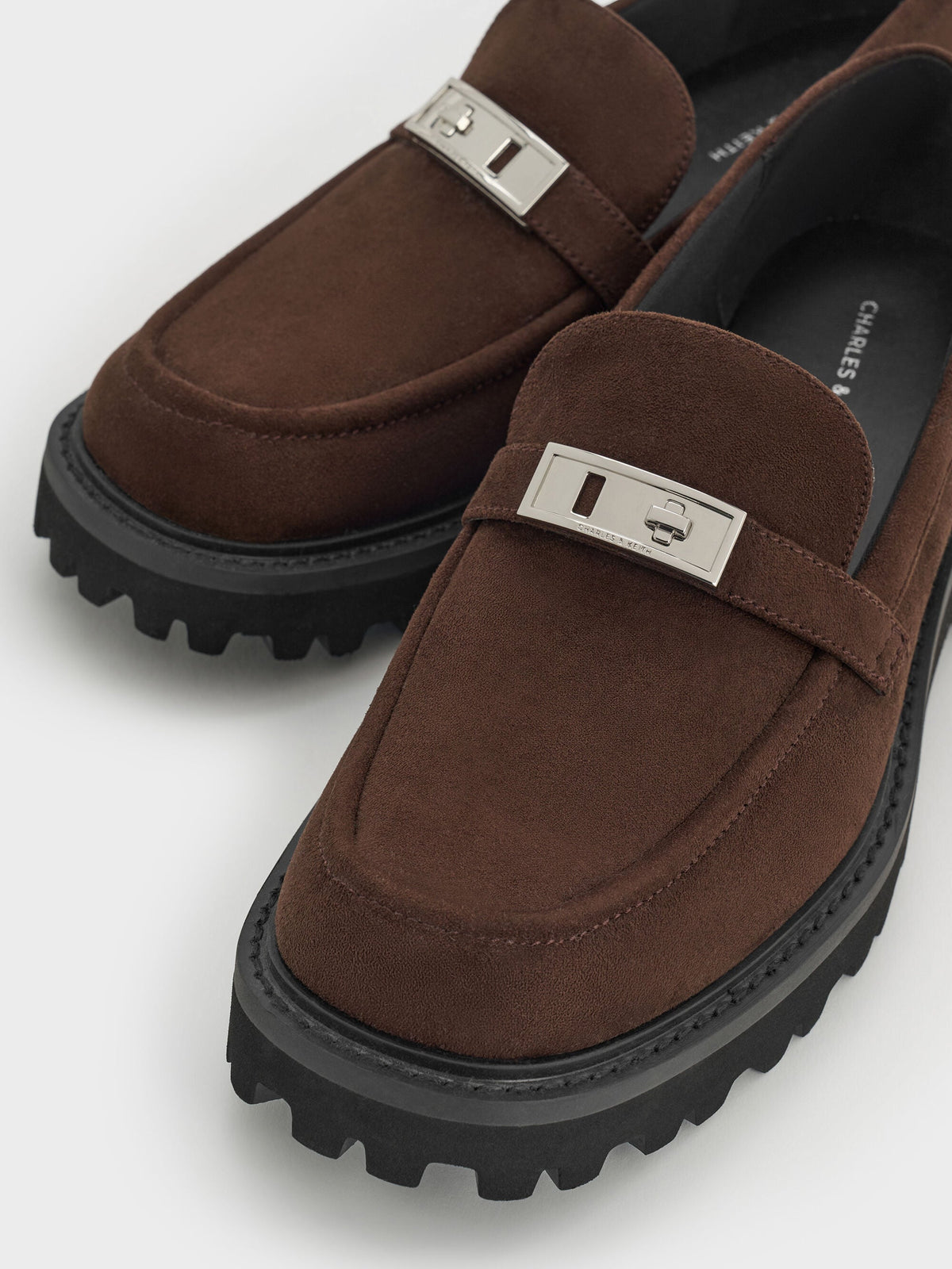 Lando Faux Suede Platform Loafers - Dark Brown Textured | CHARLES & KEITH