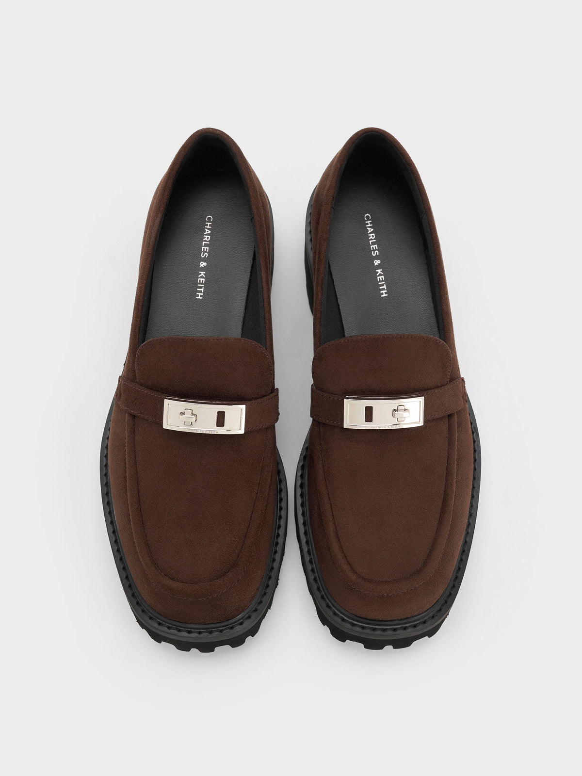 Lando Faux Suede Platform Loafers - Dark Brown Textured | CHARLES & KEITH