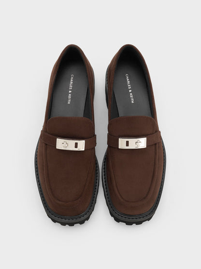 Lando Faux Suede Platform Loafers - Dark Brown Textured | CHARLES & KEITH