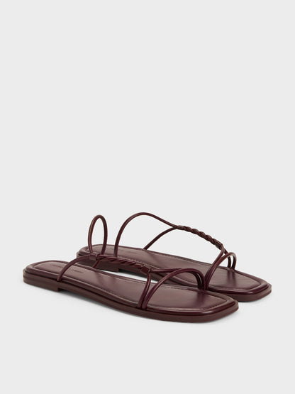Fianna Twist-Strap Slide Sandals - Burgundy | CHARLES & KEITH