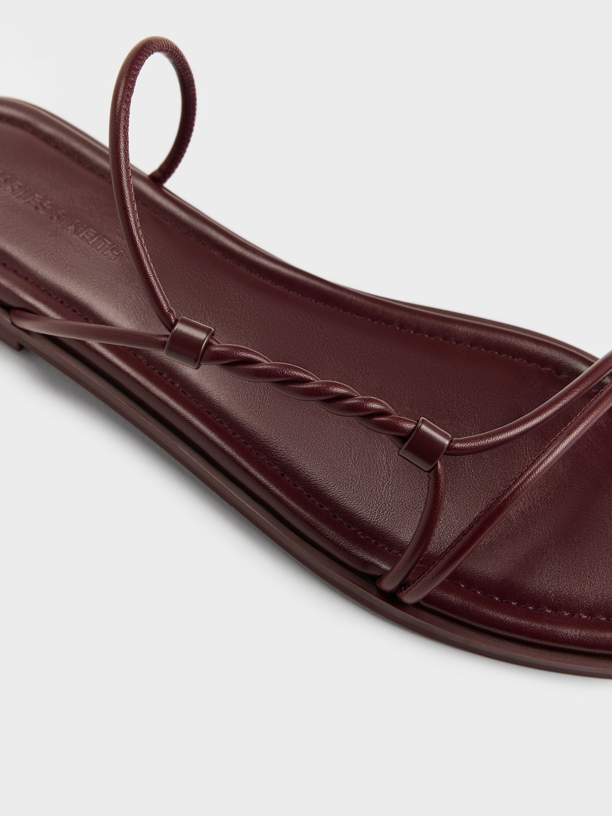 Fianna Twist-Strap Slide Sandals - Burgundy | CHARLES & KEITH