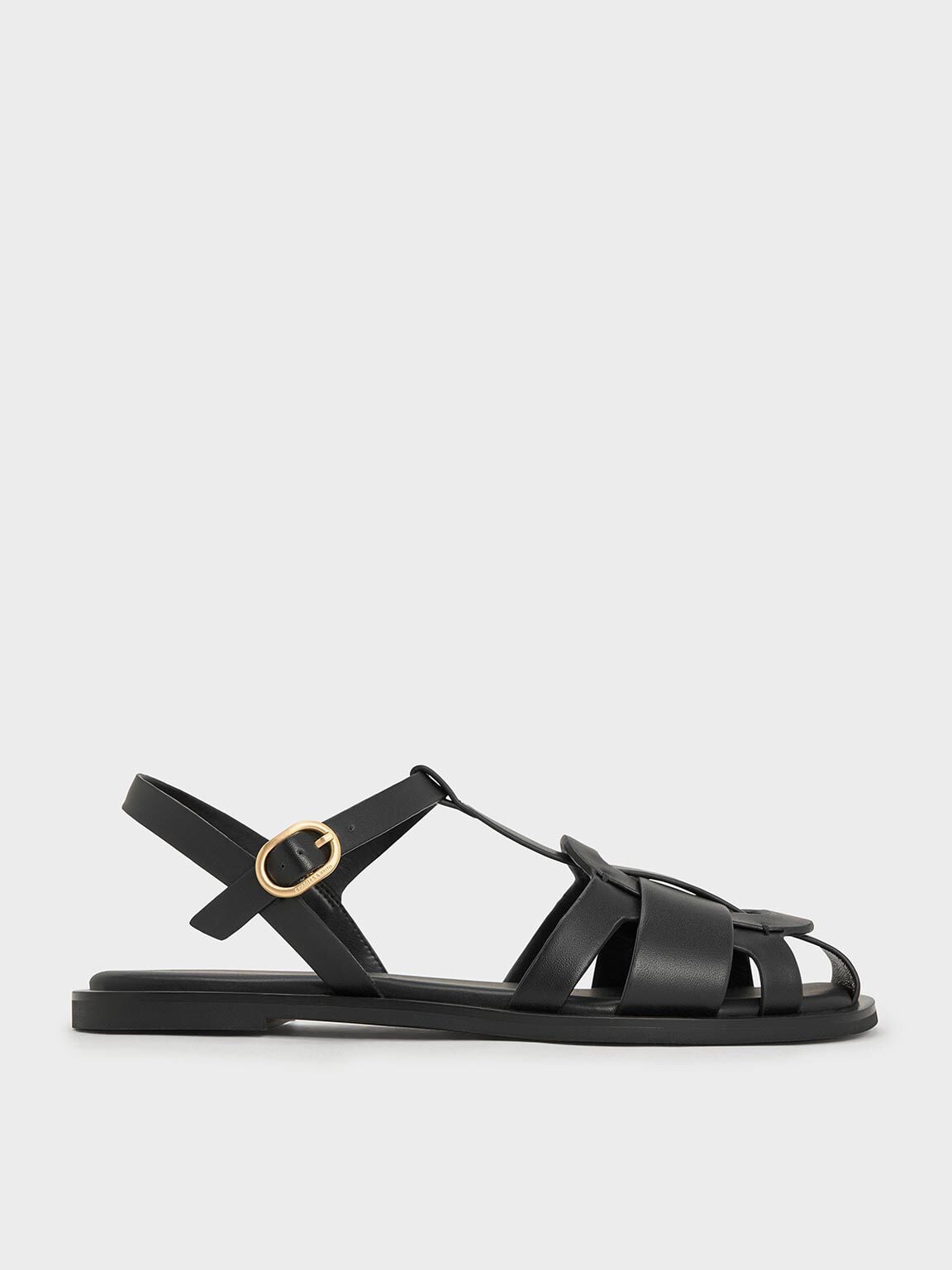 Easley T-Bar Caged Sandals - Black | CHARLES & KEITH