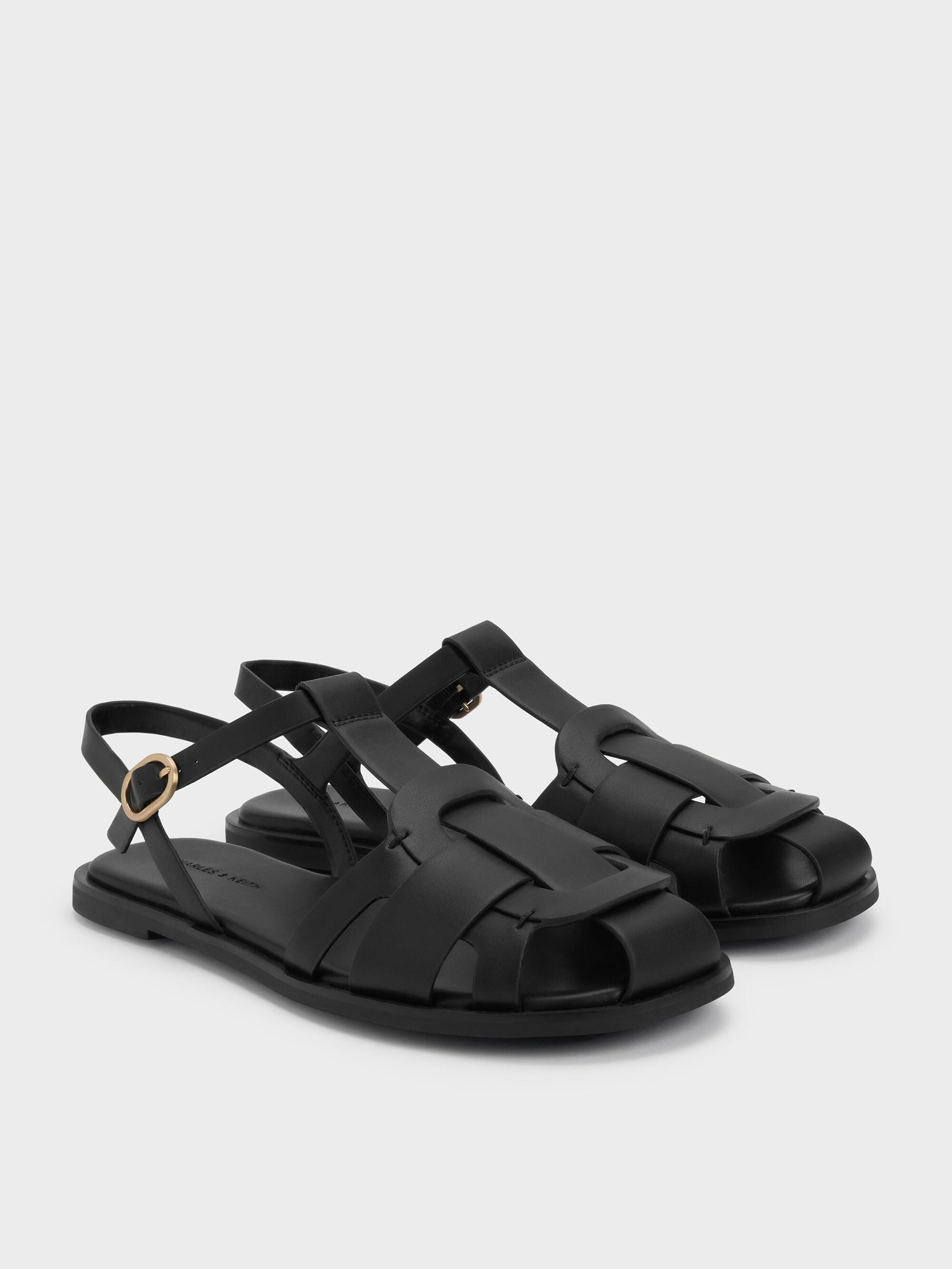 Easley T-Bar Caged Sandals - Black | CHARLES & KEITH