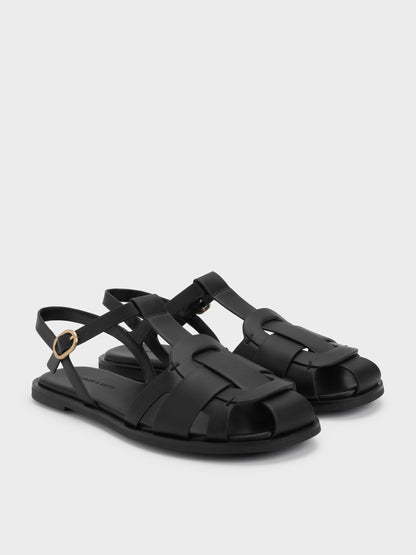 Easley T-Bar Caged Sandals - Black | CHARLES & KEITH