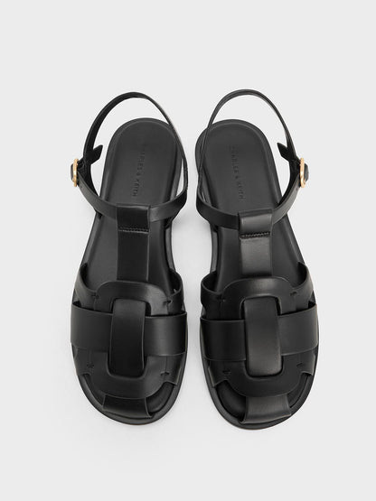 Easley T-Bar Caged Sandals - Black | CHARLES & KEITH