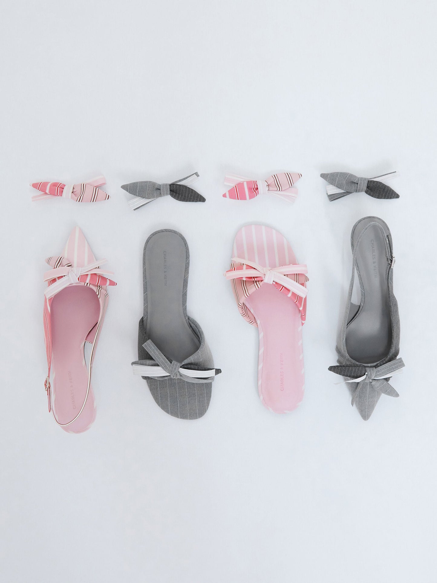 Striped Bow Slide Sandals - Grey | CHARLES & KEITH