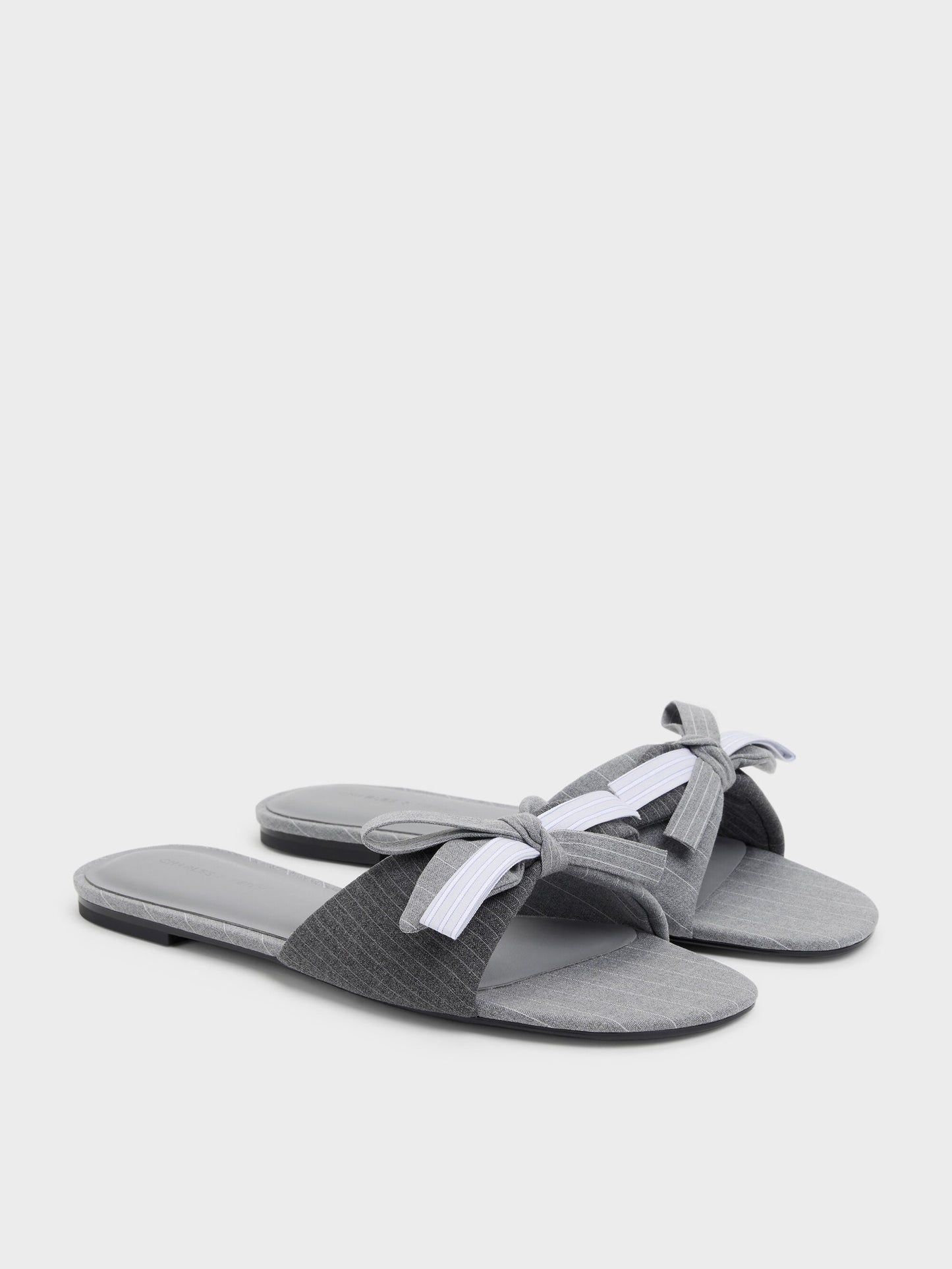 Striped Bow Slide Sandals - Grey | CHARLES & KEITH