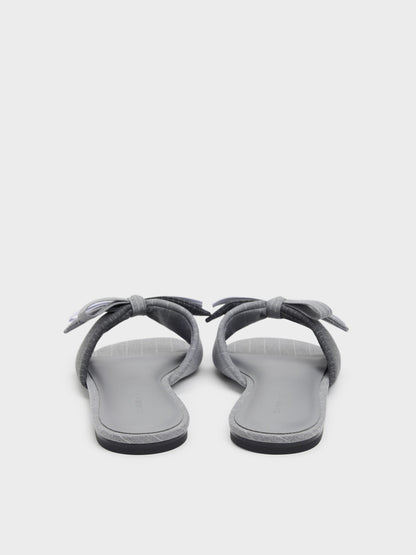 Striped Bow Slide Sandals - Grey | CHARLES & KEITH