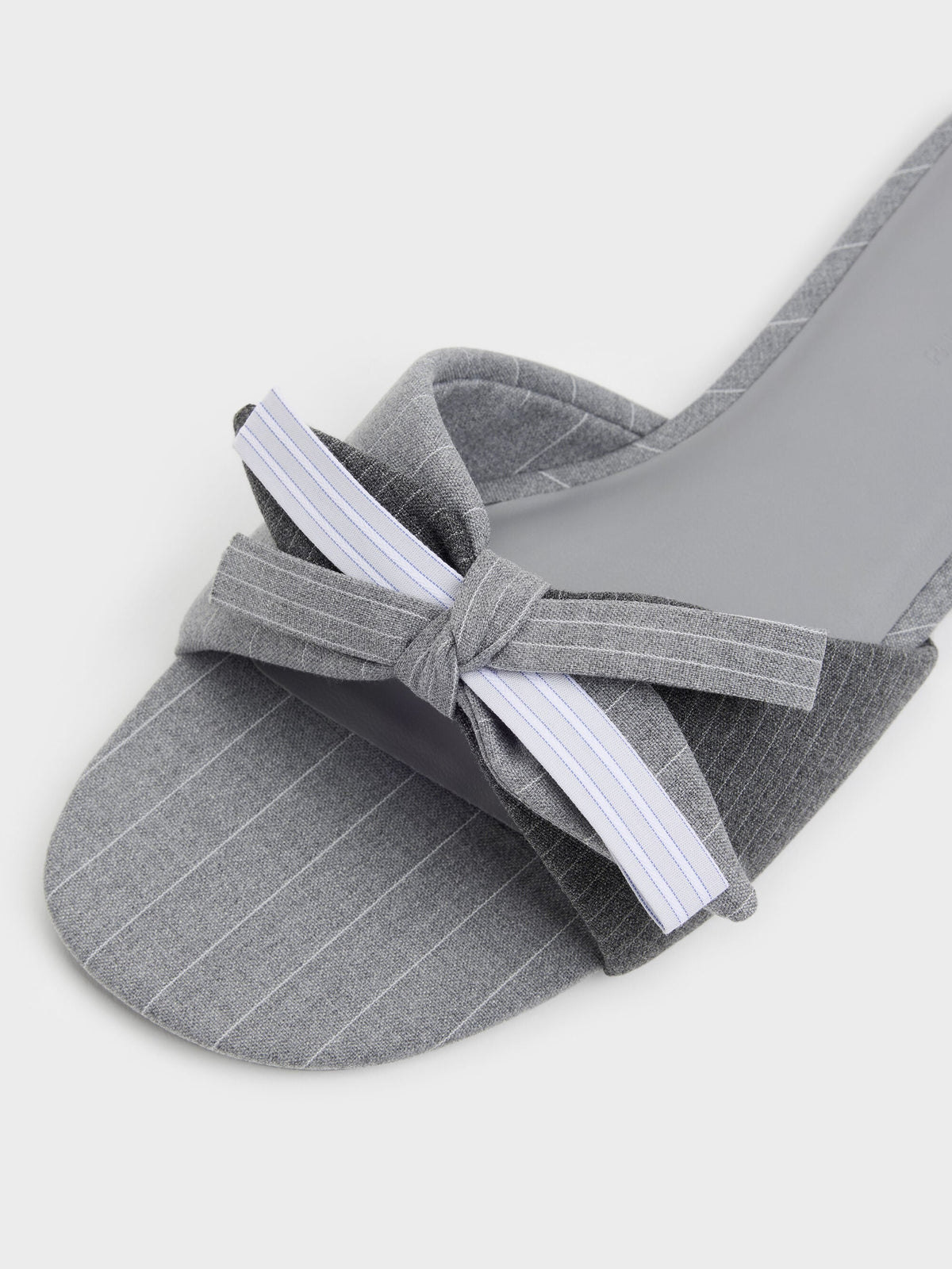 Striped Bow Slide Sandals - Grey | CHARLES & KEITH